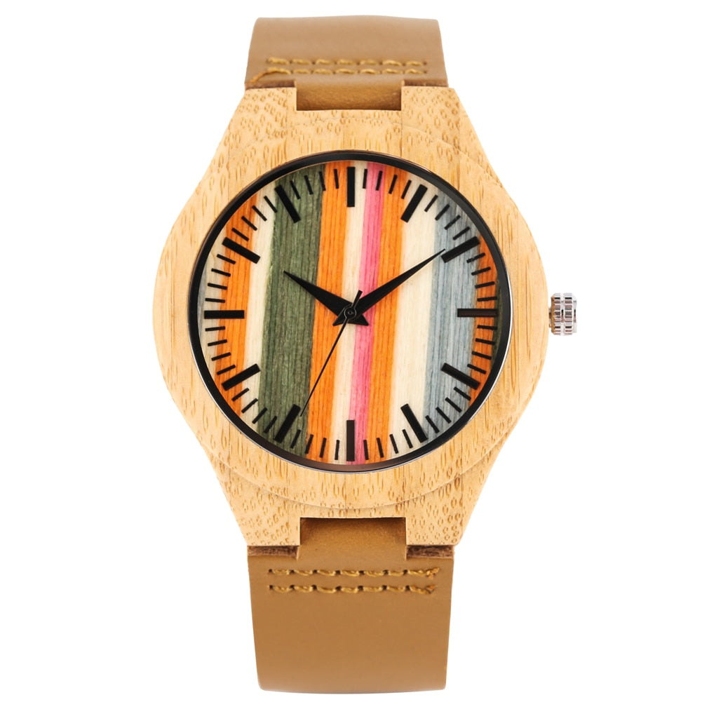 Unique Stripes Colorful Case Wooden Wristwatch