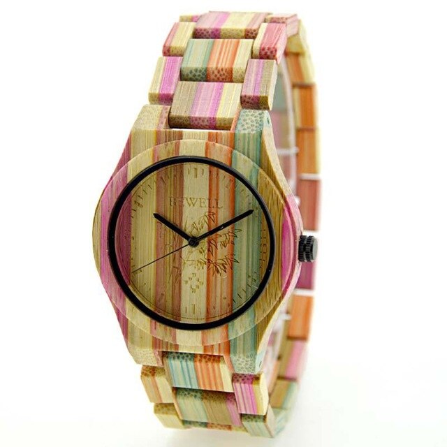 Colorful Bamboo Wood Watch, Waterproof Wrist Watch For Male & Female
