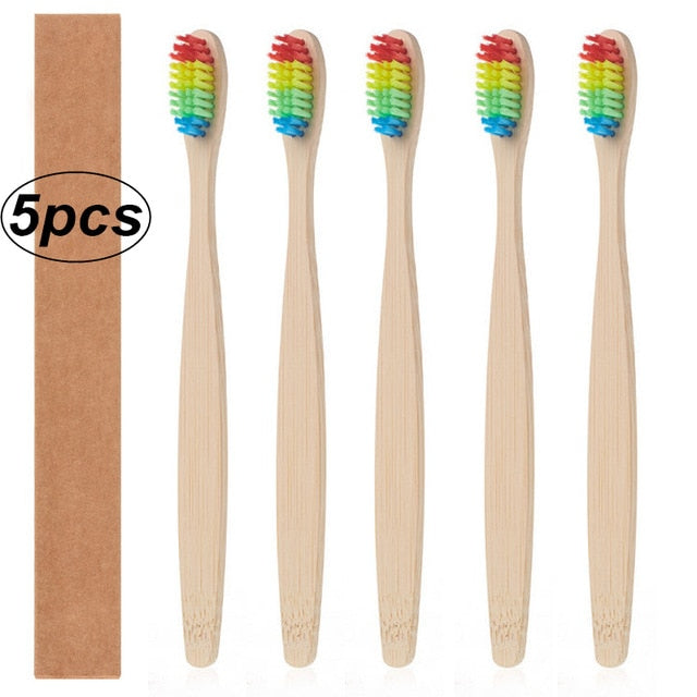 Rainbow Whitening Soft Bristle Bamboo Toothbrush