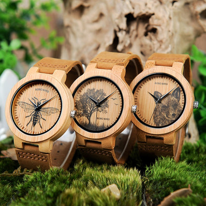 Quartz Bamboo Men Wrist Watch Fashion